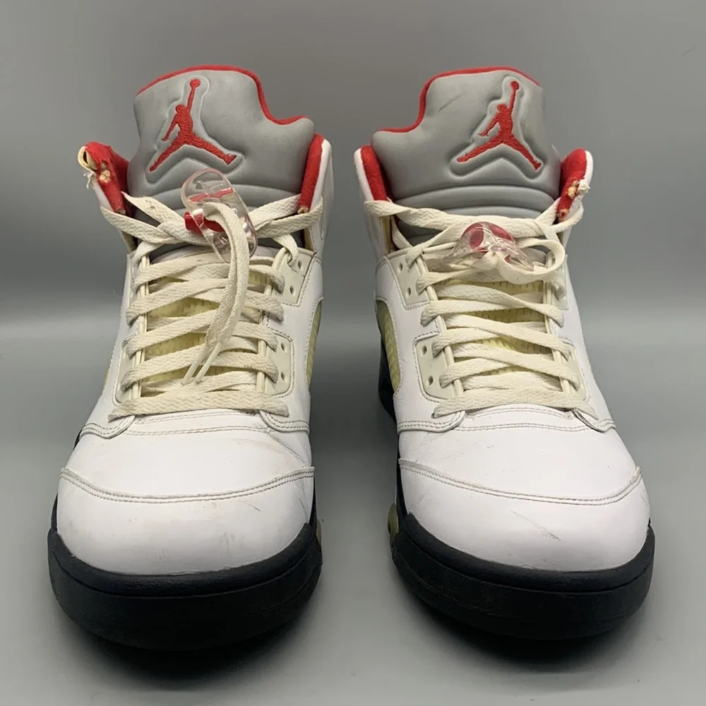 Air Jordan 5 Retro White / Fire Red -Black Size 13